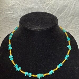 Turquoise and Gold Beaded Necklace